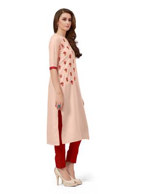 Peach embroidered silk embroidered-kurtis 3