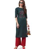 Dark-green embroidered silk embroidered-kurtis
