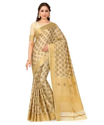 Beige Woven Art Silk Saree With Blouse 1