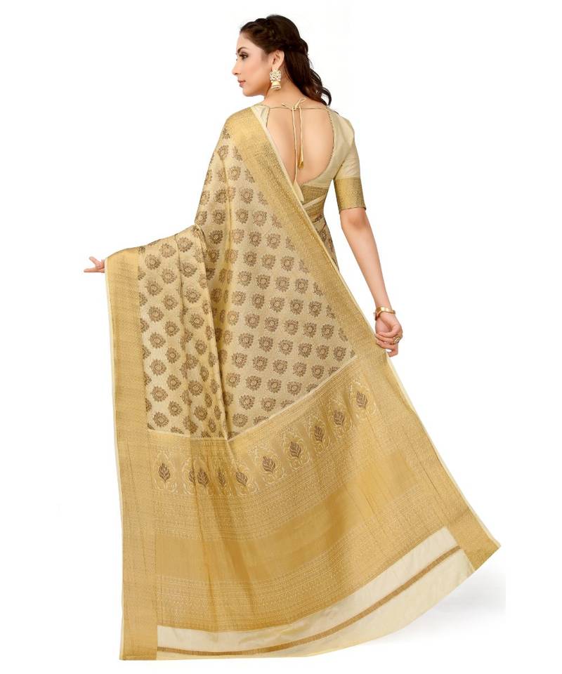 Beige Woven Art Silk Saree With Blouse
