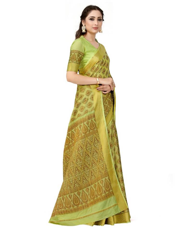 Green Woven Art Silk Saree With Blouse