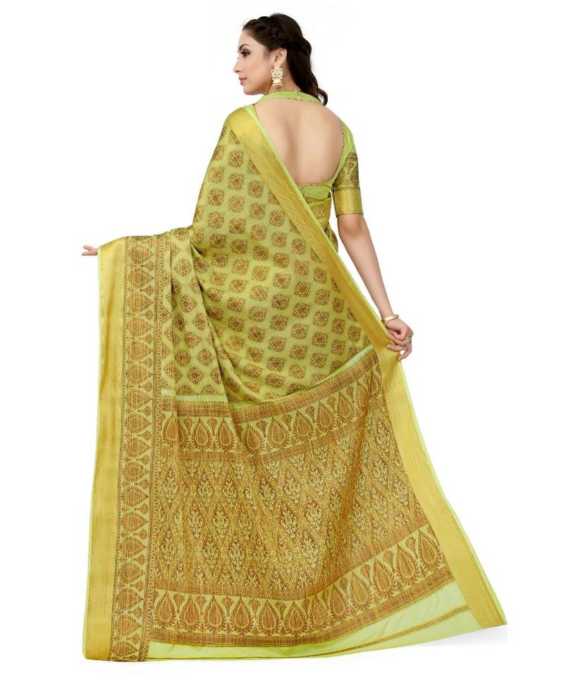 Green Woven Art Silk Saree With Blouse