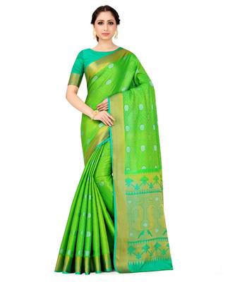 Green Woven Art Silk Saree With Blouse 1