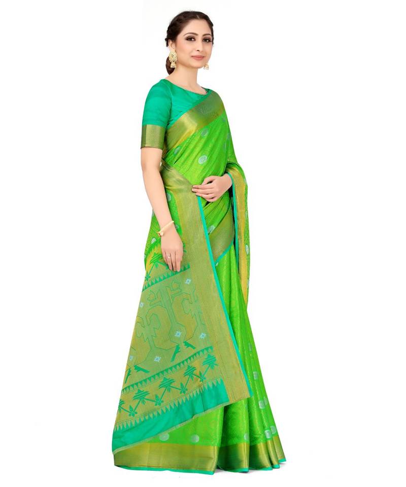 Green Woven Art Silk Saree With Blouse