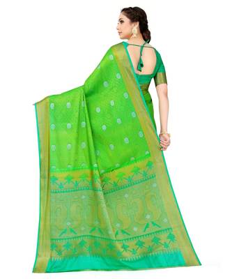 Green Woven Art Silk Saree With Blouse 3