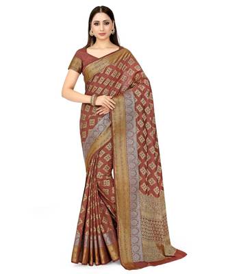Brown Woven Art Silk Saree With Blouse 1