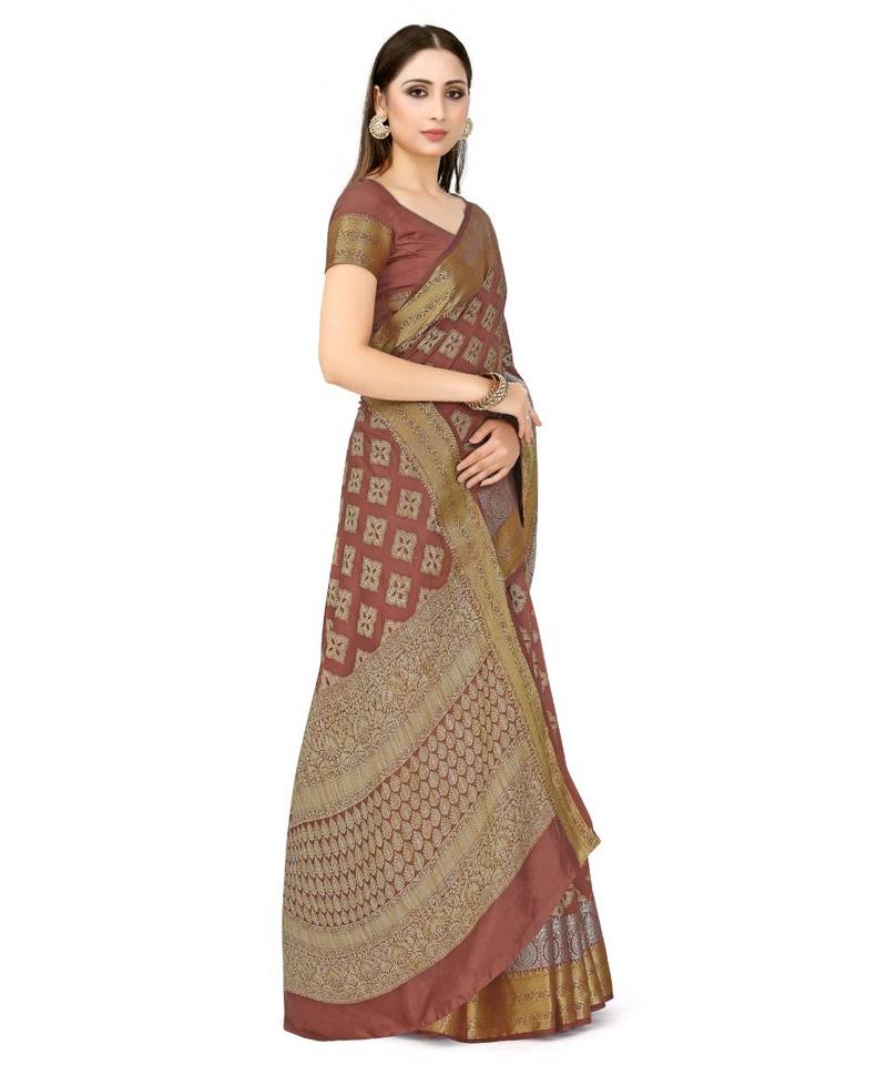 Brown Woven Art Silk Saree With Blouse