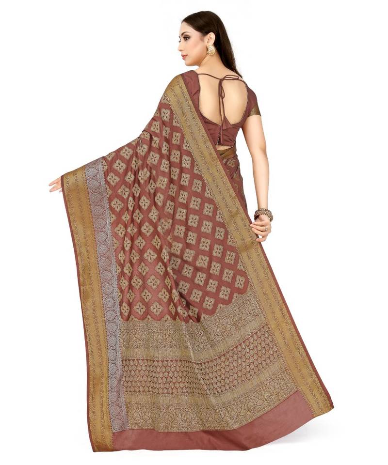 Brown Woven Art Silk Saree With Blouse
