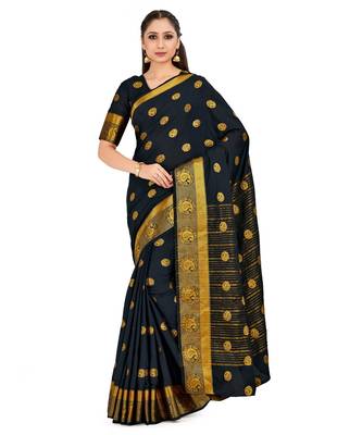 Black Woven Crepe Saree With Blouse 1