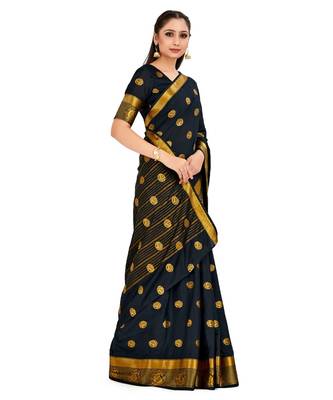 Black Woven Crepe Saree With Blouse 2