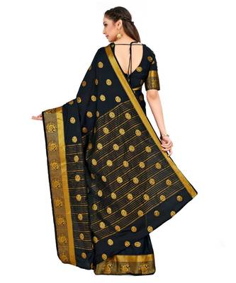 Black Woven Crepe Saree With Blouse 3