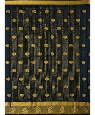 Black Woven Crepe Saree With Blouse 5