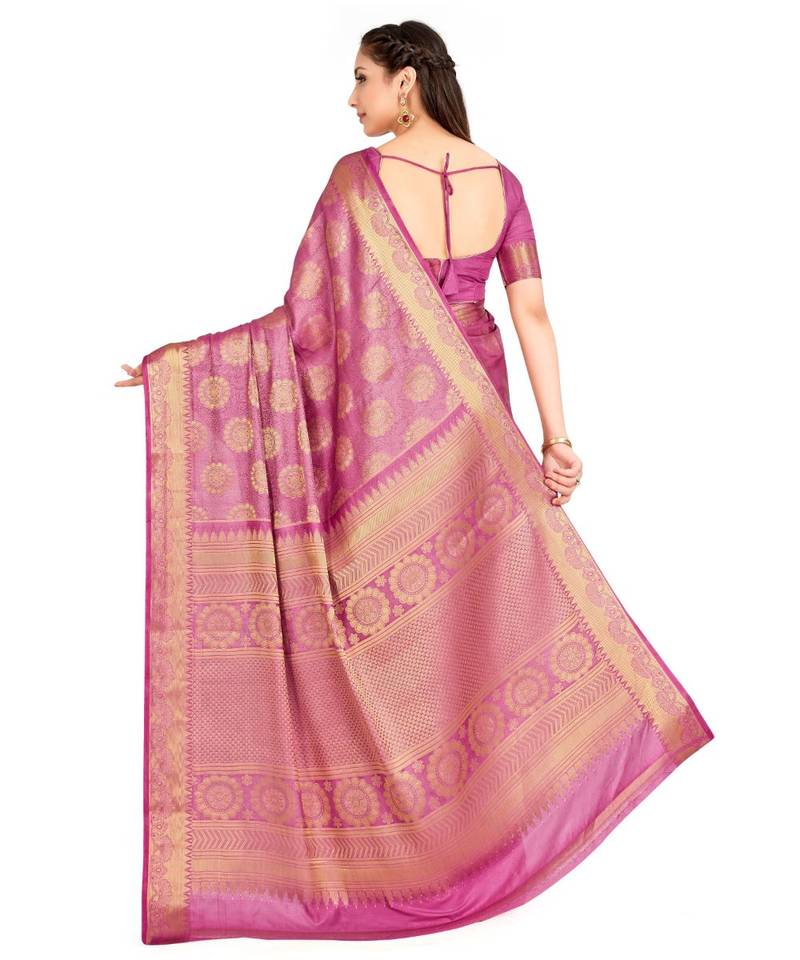 Pink Woven Art Silk Saree With Blouse
