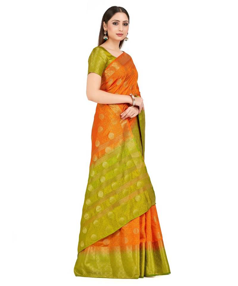 Orange Woven Art Silk Saree With Blouse