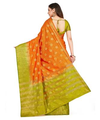 Orange Woven Art Silk Saree With Blouse 3