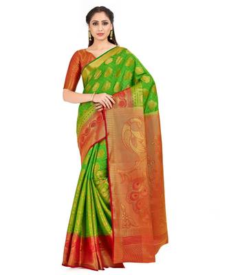 Green Woven Art Silk Saree With Blouse 1