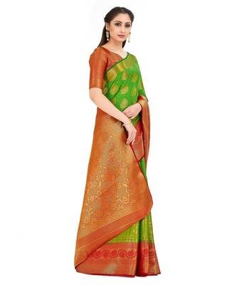 Green Woven Art Silk Saree With Blouse 2