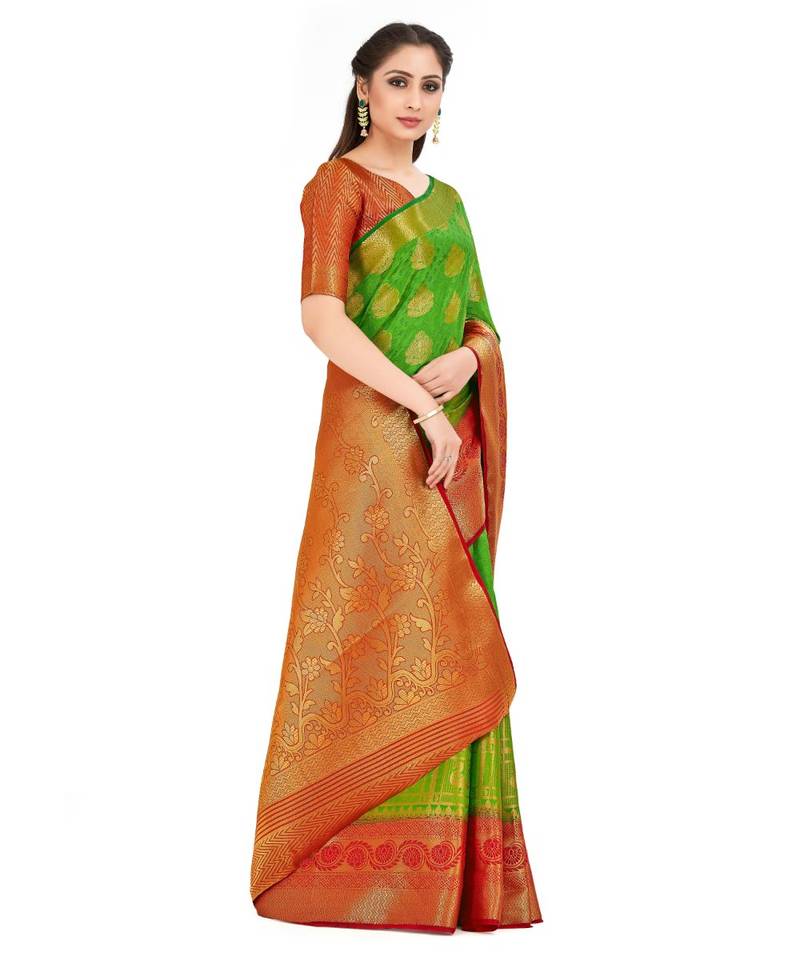 Green Woven Art Silk Saree With Blouse