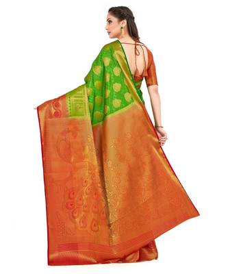 Green Woven Art Silk Saree With Blouse 3