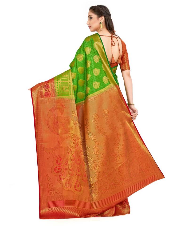 Green Woven Art Silk Saree With Blouse