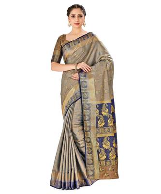 Grey Woven Art Silk Saree With Blouse 1