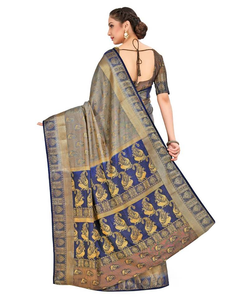 Grey Woven Art Silk Saree With Blouse