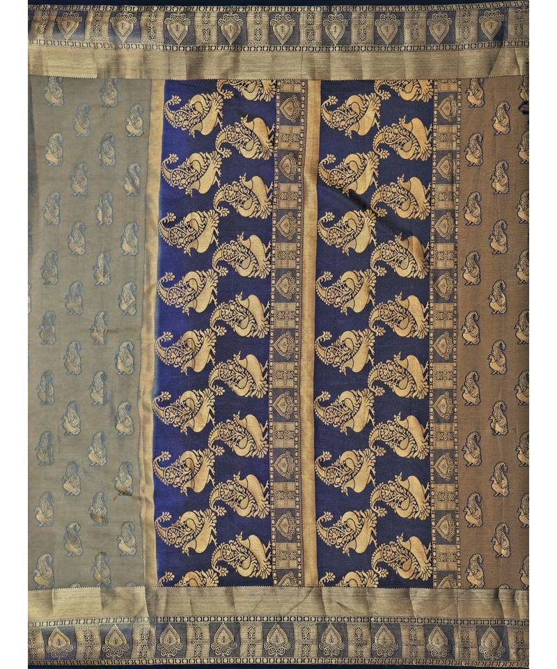 Grey Woven Art Silk Saree With Blouse