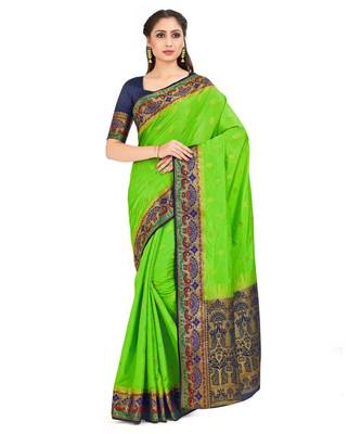 Green Woven Art Silk Saree With Blouse 1
