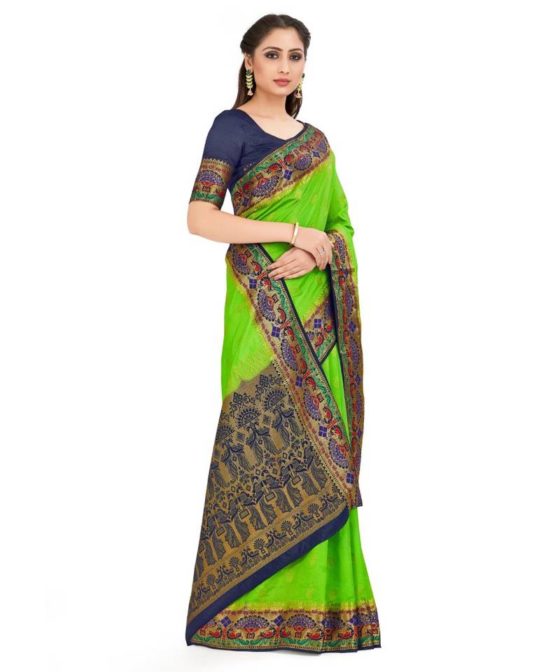 Green Woven Art Silk Saree With Blouse