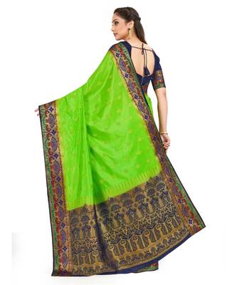 Green Woven Art Silk Saree With Blouse 3