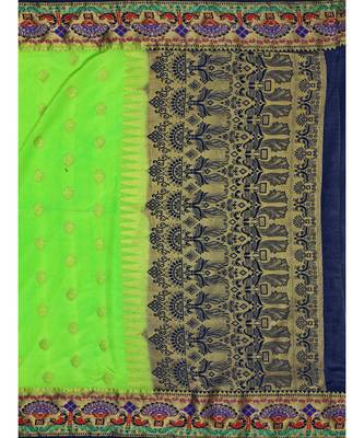 Green Woven Art Silk Saree With Blouse 5