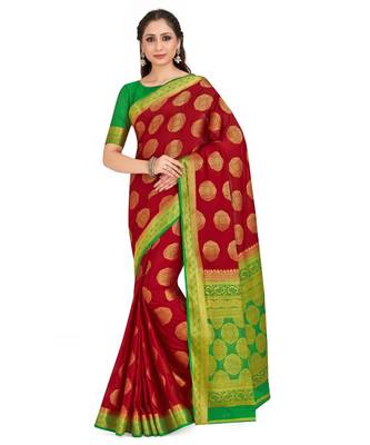 Maroon Woven Crepe Saree With Blouse 1