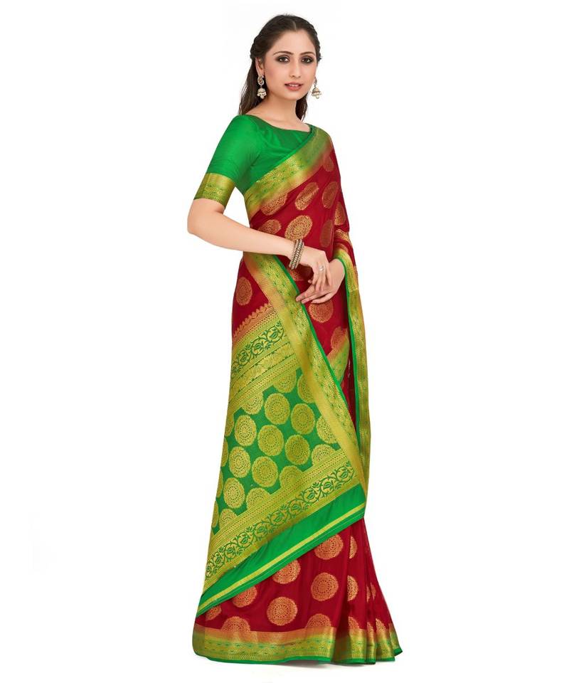 Maroon Woven Crepe Saree With Blouse