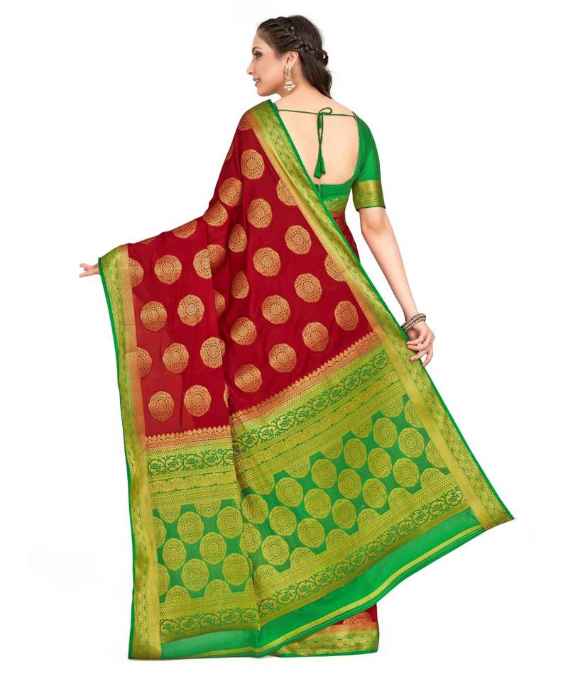 Maroon Woven Crepe Saree With Blouse