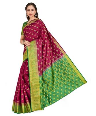 Maroon Woven Art Silk Saree With Blouse 2
