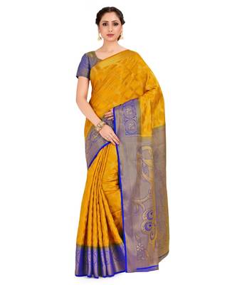 Mustard Woven Art Silk Saree With Blouse 1