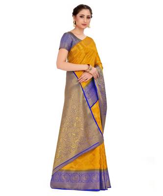 Mustard Woven Art Silk Saree With Blouse 2