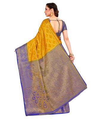 Mustard Woven Art Silk Saree With Blouse 3