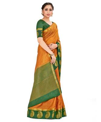 Orange Woven Art Silk Saree With Blouse 2
