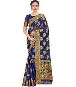Blue Woven Chiffon Saree With Blouse