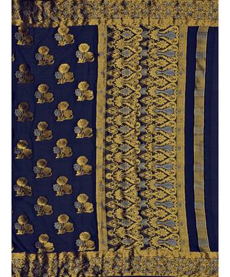 Blue Woven Chiffon Saree With Blouse 5