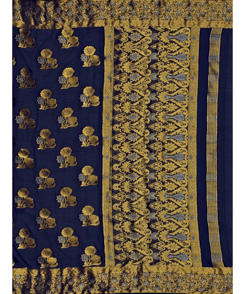 Blue Woven Chiffon Saree With Blouse