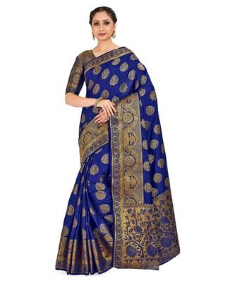 Blue Woven Art Silk Saree With Blouse 1