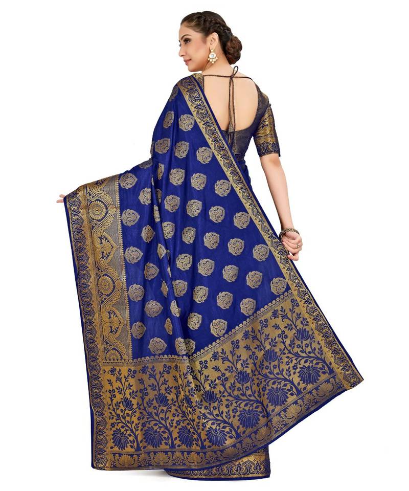 Blue Woven Art Silk Saree With Blouse