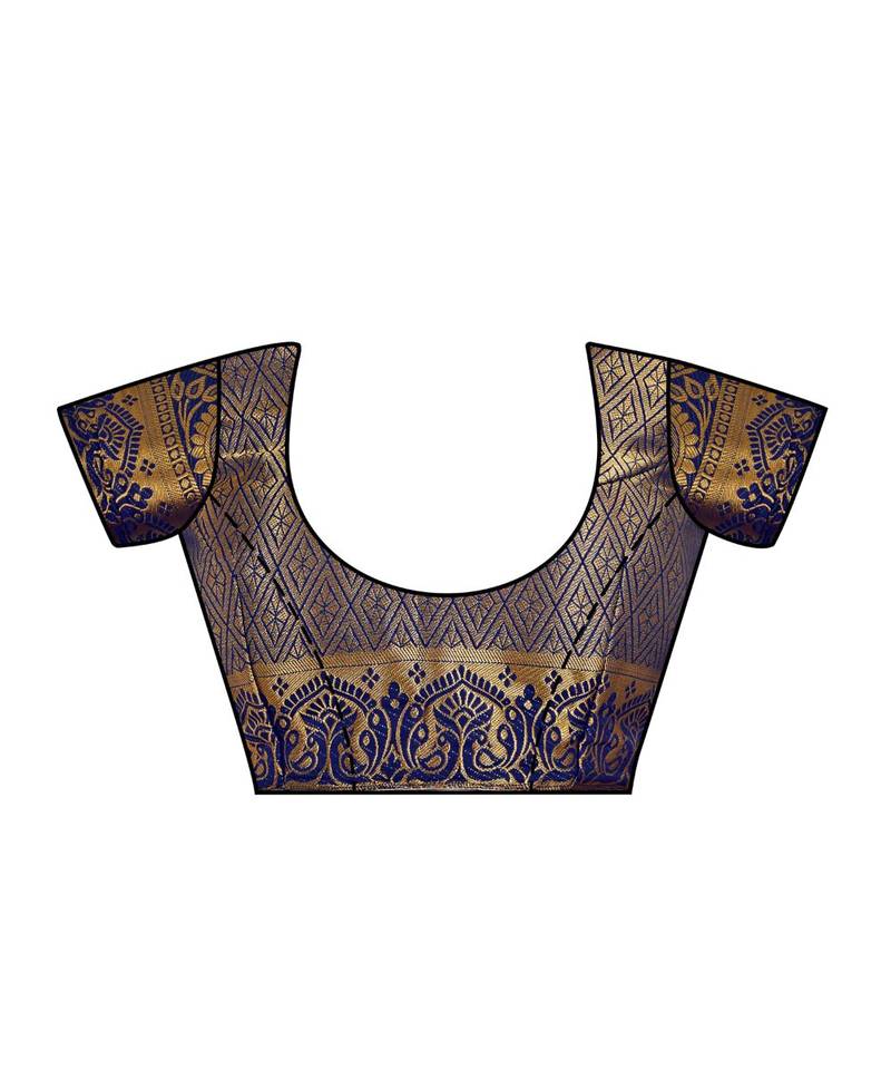 Blue Woven Art Silk Saree With Blouse