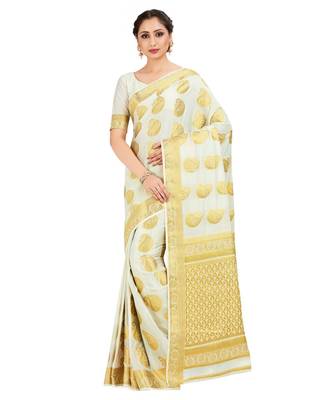 Off White Woven Crepe Saree With Blouse 1