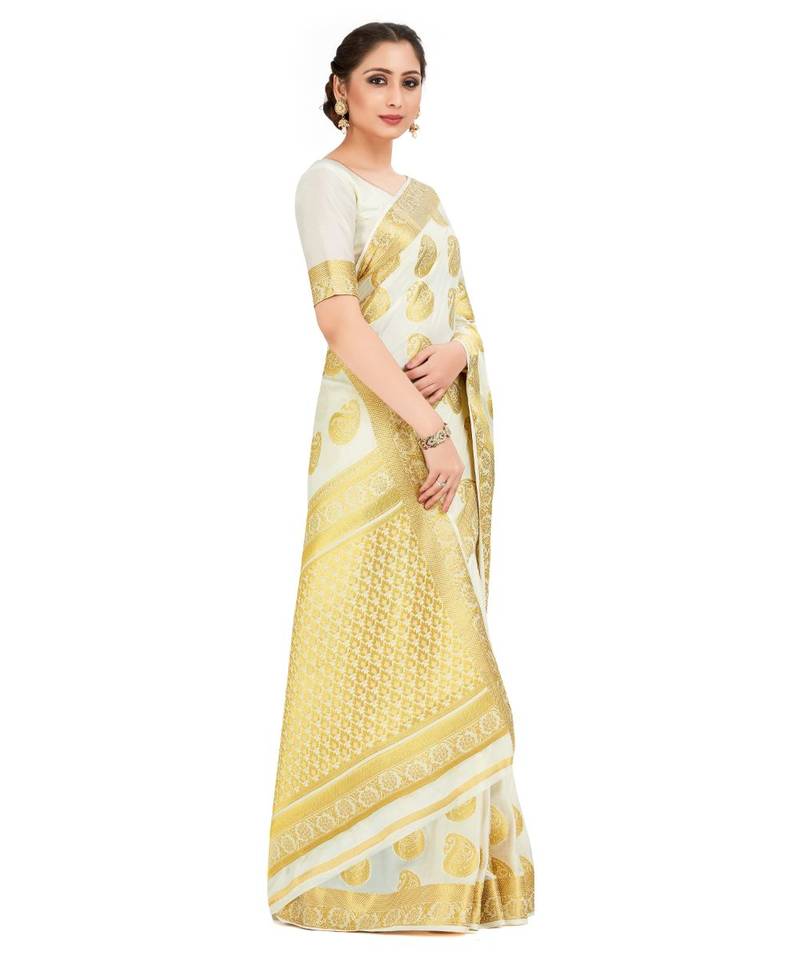Off White Woven Crepe Saree With Blouse