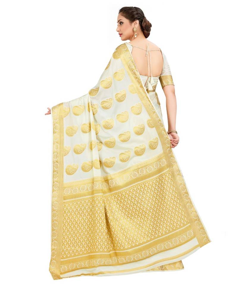 Off White Woven Crepe Saree With Blouse