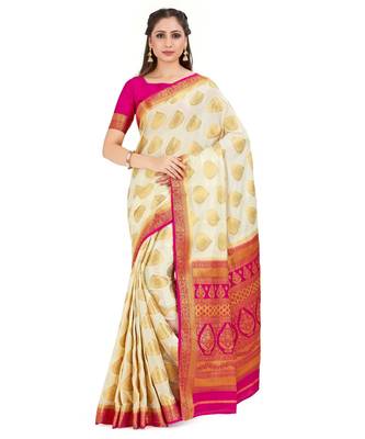 Off White Woven Crepe Saree With Blouse 1