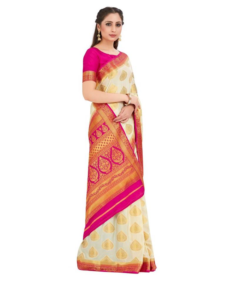 Off White Woven Crepe Saree With Blouse